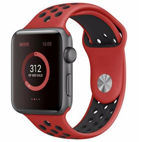 Curea iUni compatibila cu Apple Watch 1/2/3/4/5/6/7, 40mm, Silicon Sport, Rosu/Negru