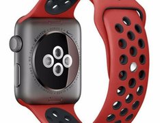 Curea iUni compatibila cu Apple Watch 1/2/3/4/5/6/7, 44mm, Silicon Sport, Rosu/Negru